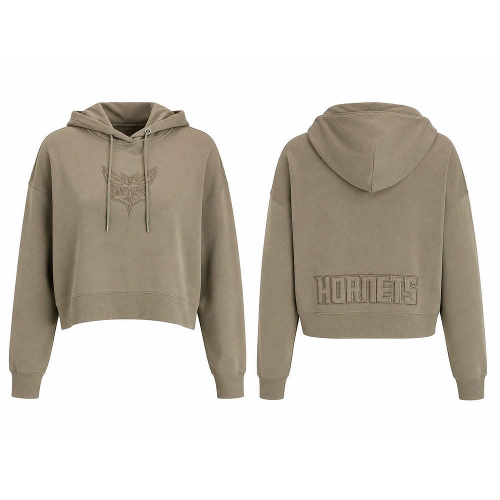Pro Standard Charlotte Hornets Hoodie Women L Taupe Cropped NBA Pullover NWT
